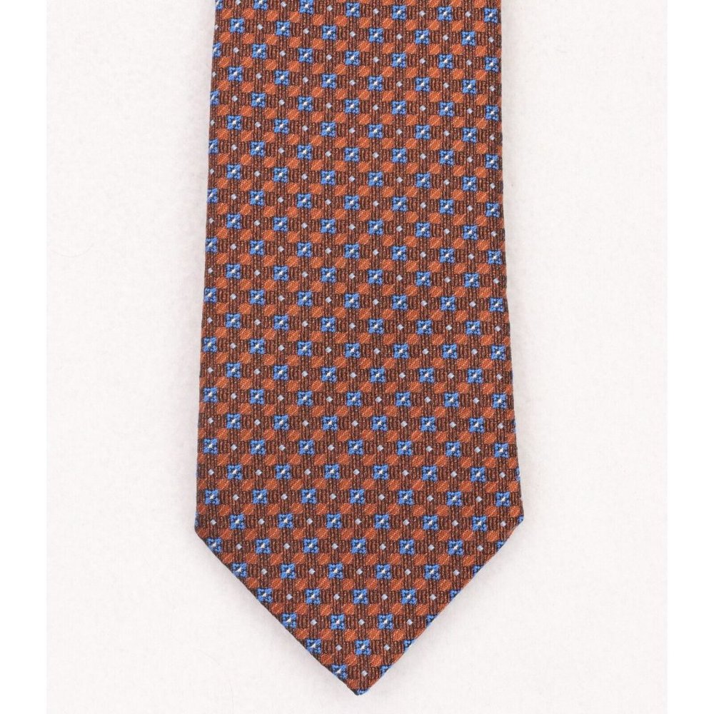 Geoff Nicholson Silk Neck Tie Brown Blue Geometric Pattern Made In Italy - Picture 2 of 8